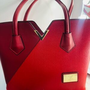 Chic Red Tote Bag with Gold Accents